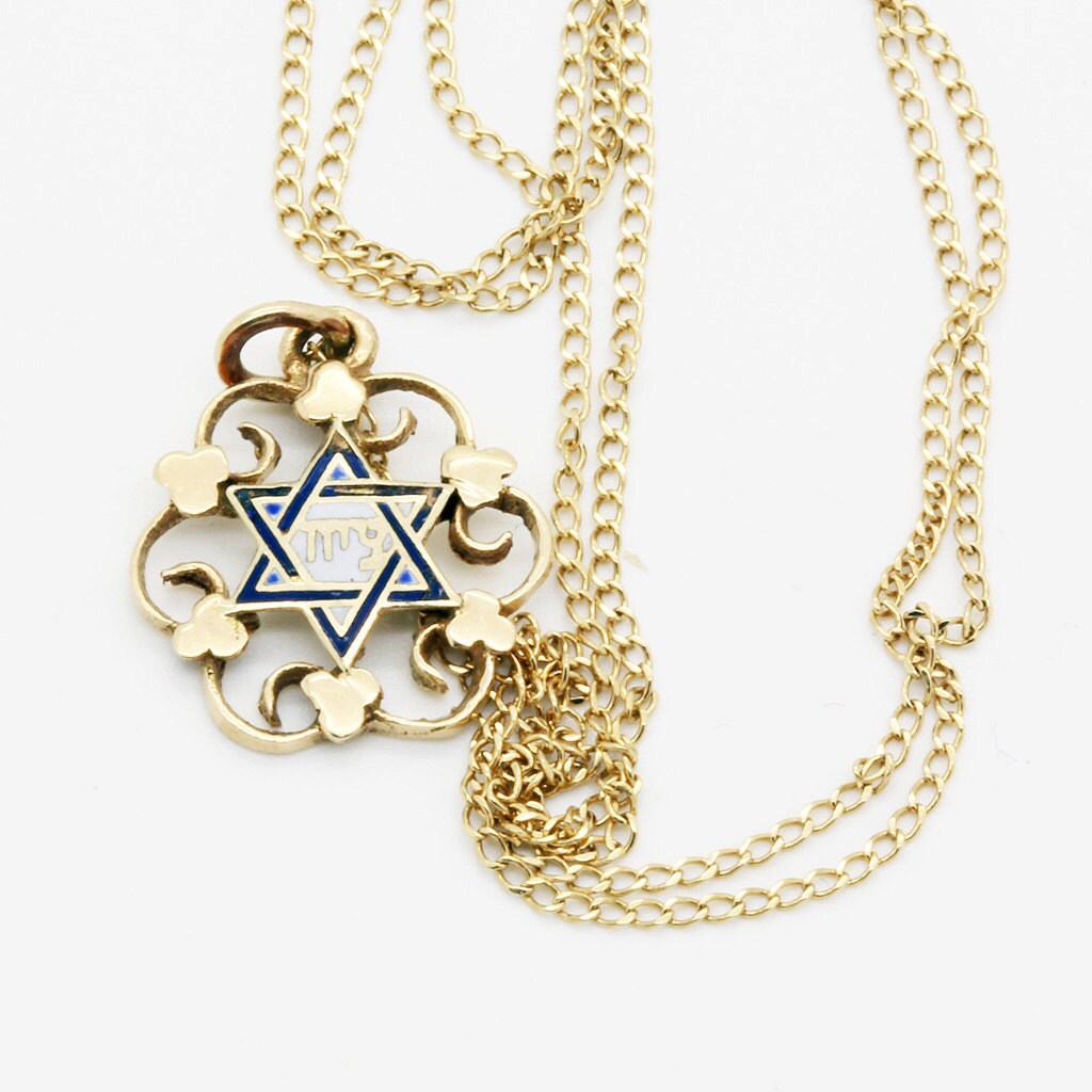 Star of David Necklace Mens Pendant Recycled Sterling Silver & Gold Dog Tag  Necklace For Men Magen David, Solid 14k Gold Mixed Metal