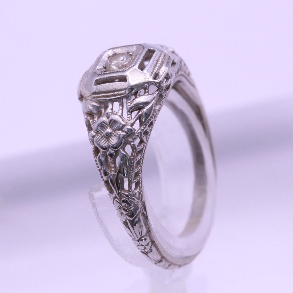 1 1/10ct Diamond Round Vintage Engagement Ring 14k White Gold Enhanced