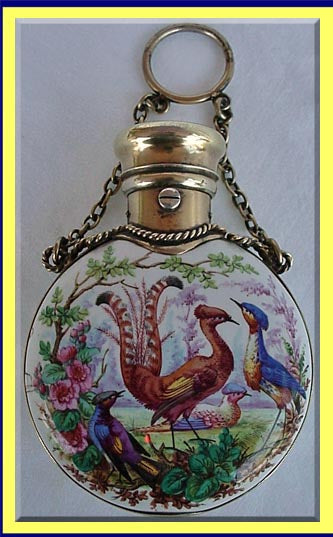 Superb Perfume Scent Bottle Hand painted Enamel Chatelaine (2922